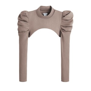 Camiseta Cuyana French Terry Puff Sleevelette Mujer Marrones Claro | ERM4385MM