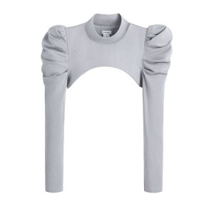Camiseta Cuyana French Terry Puff Sleevelette Mujer Gris | BFV3414QN