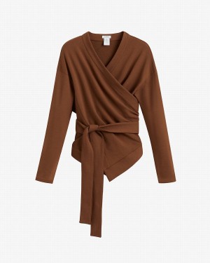 Camiseta Cuyana French Terry Wrap Top Mujer Marrones Oscuro | ILW332VD