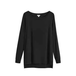 Camiseta Cuyana Pima Boatneck Long Sleeve Tee Mujer Negras | JQX1214PC
