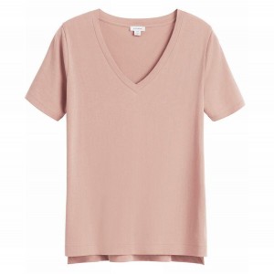 Camiseta Cuyana Pima V-Neck Tee Mujer Rosas | RXI6378ZA