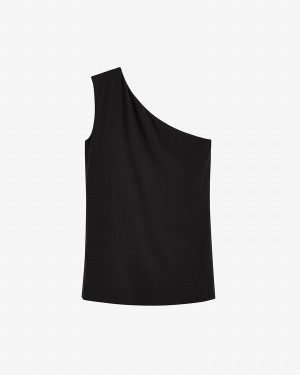 Camiseta Tirantes Cuyana One Shoulder Top Mujer Negras | IRJ4045BR