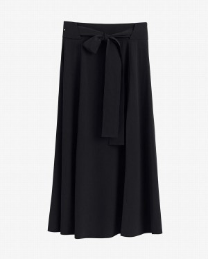 Falda Cuyana Silk Belted Midi Mujer Negras | GZW9178AD