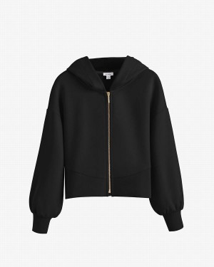 Sudadera con Capucha Cuyana Terry Zip Front Mujer Negras | IMZ1776YD