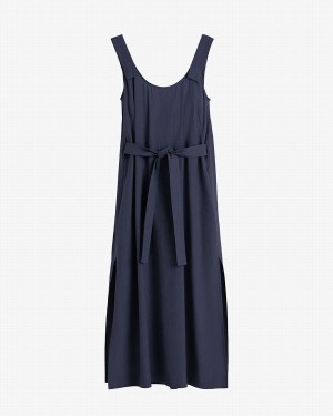 Vestido Cuyana Linen Gathered Back Mujer Azul Marino | KSZ8049QV