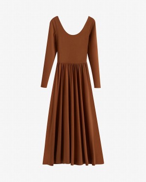 Vestido Cuyana Long Sleeve Scoop Neck Mujer Marrones Oscuro | YPR8516RS