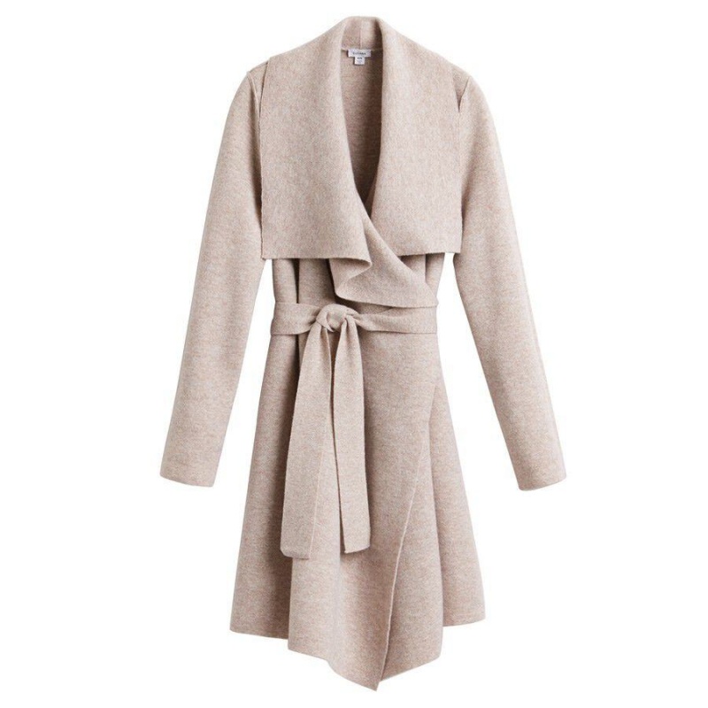 Abrigos Cuyana Lana Cashmere Corta Wrap Mujer Beige | FPU1250GT