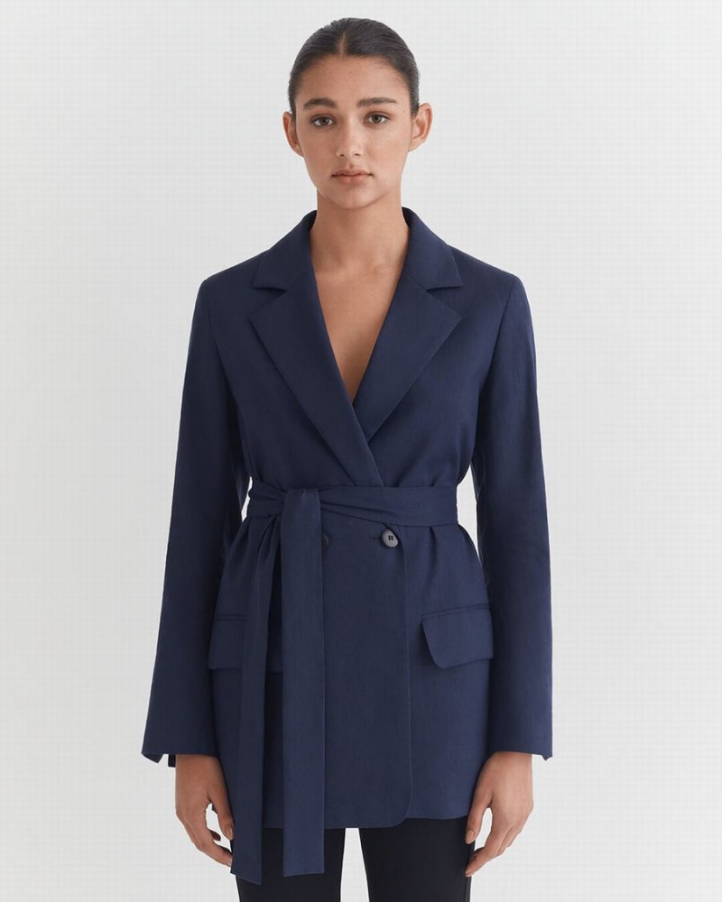 Blazers Cuyana Linen Relaxed Mujer Azul Marino | TQK3522KW
