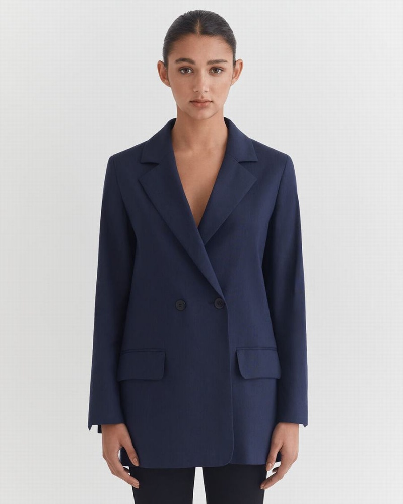 Blazers Cuyana Linen Relaxed Mujer Azul Marino | TQK3522KW