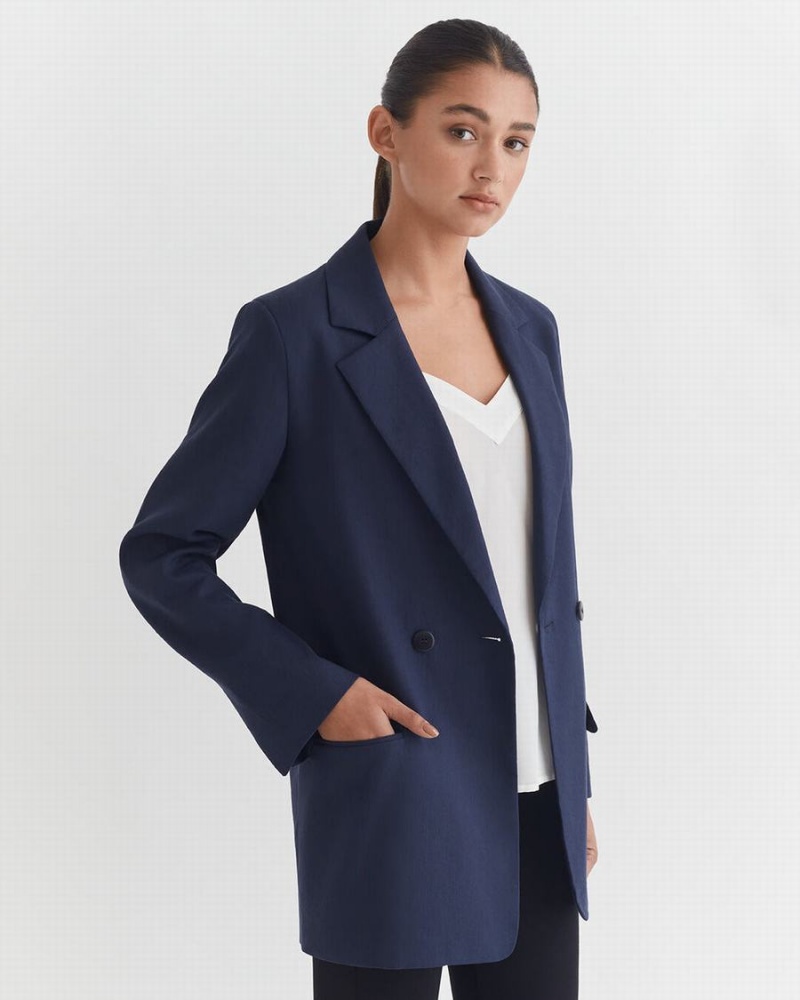 Blazers Cuyana Linen Relaxed Mujer Azul Marino | TQK3522KW