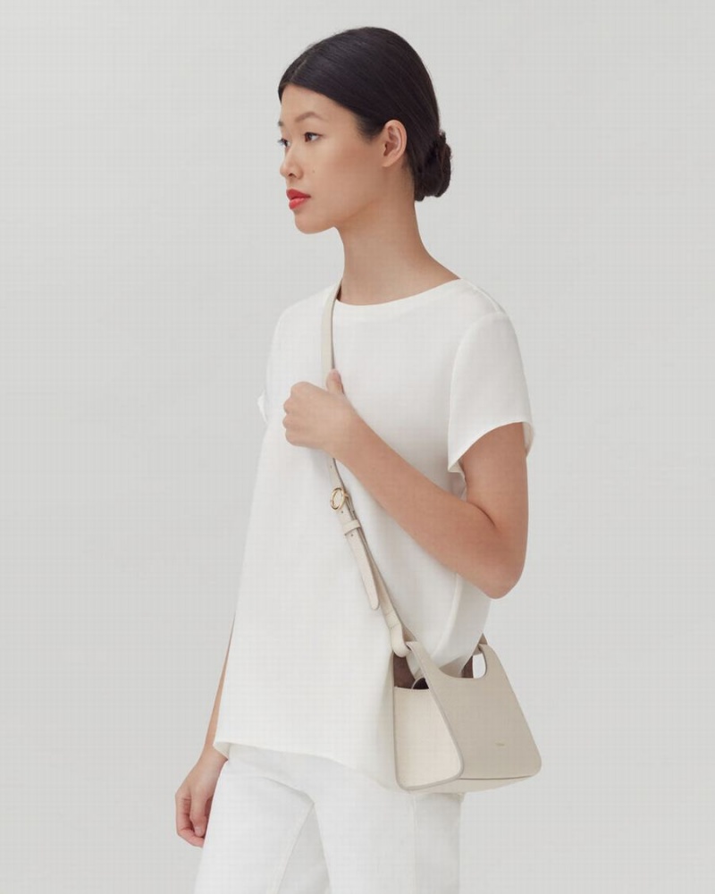 Bolsa De Hombro Cuyana Mini Double Loop Mujer Blancas | QVE883MV