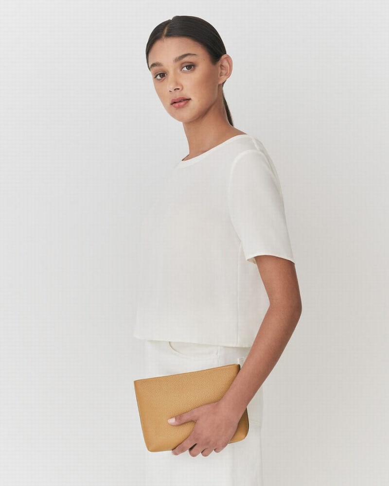Bolso Pequeño Cuyana Mini Cremallera Mujer Amarillo Marrones | QNZ6886ZS