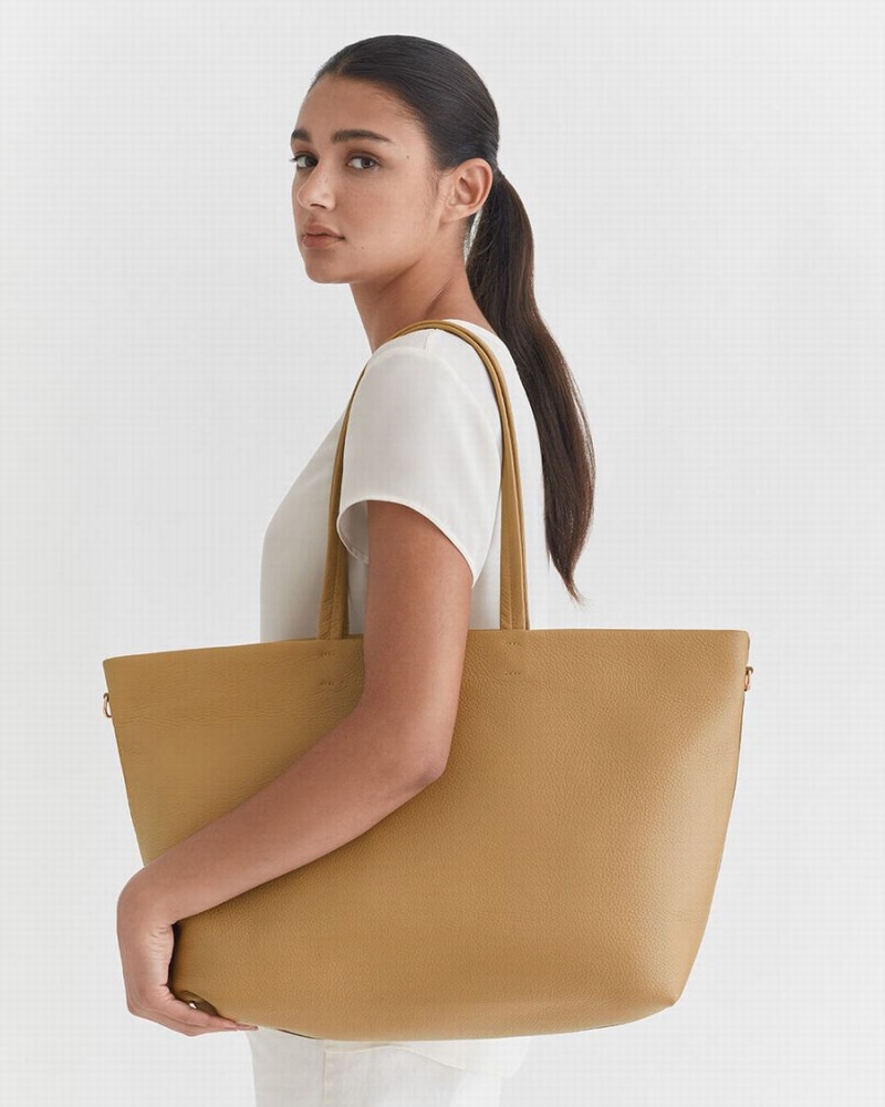 Bolso Tote Cuyana Classic Easy Cremallera Mujer Amarillo Marrones | EBG4750NM