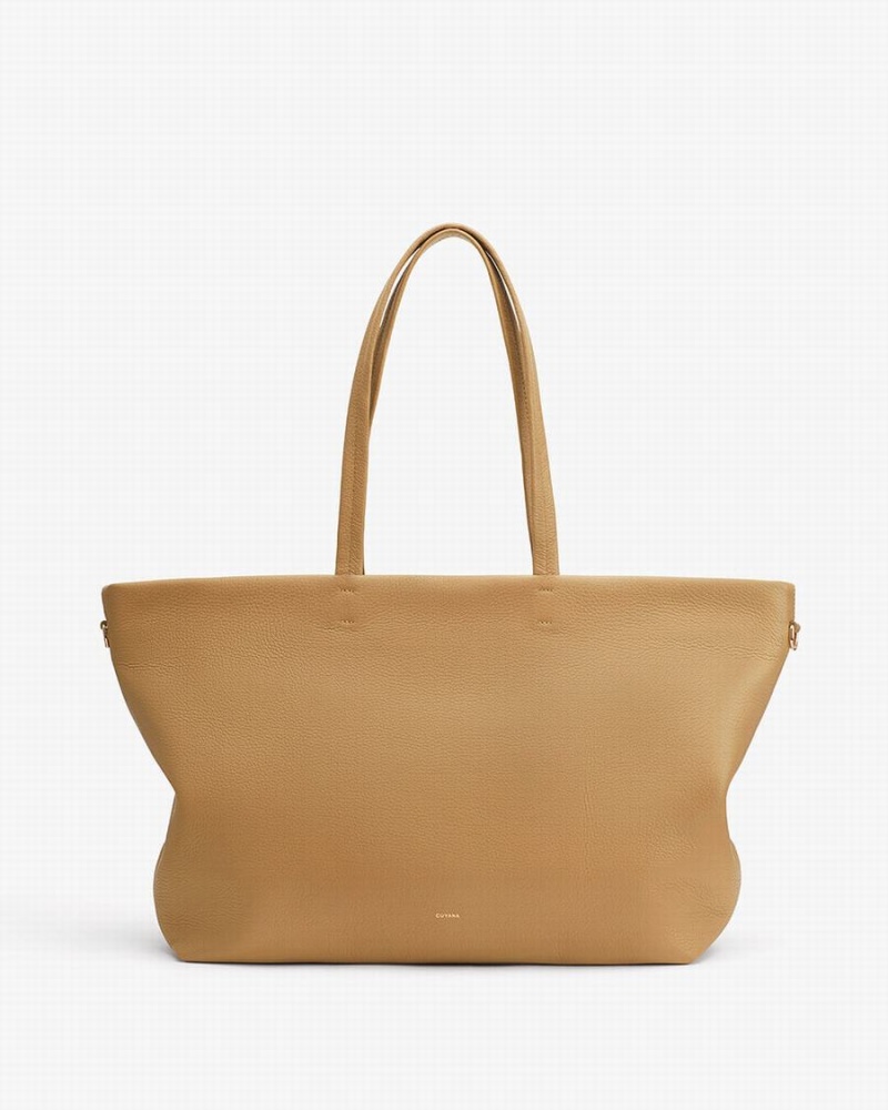 Bolso Tote Cuyana Classic Easy Cremallera Mujer Amarillo Marrones | EBG4750NM