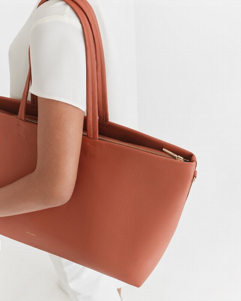 Bolso Tote Cuyana Classic Easy Cremallera Mujer Rojas Marrones | FLL3929GU