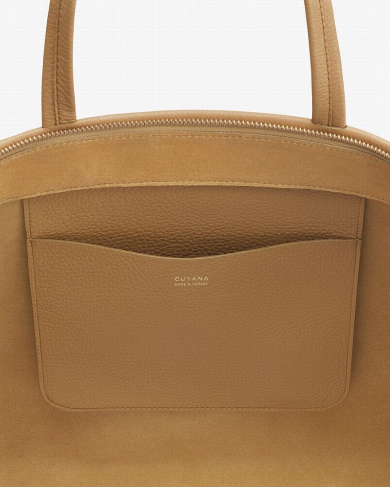 Bolso Tote Cuyana Small Easy Cremallera Mujer Amarillo Marrones | PAL10031IG