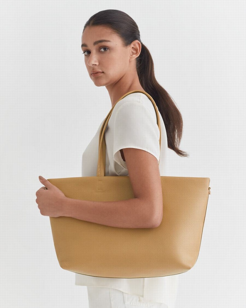 Bolso Tote Cuyana Small Easy Cremallera Mujer Amarillo Marrones | PAL10031IG