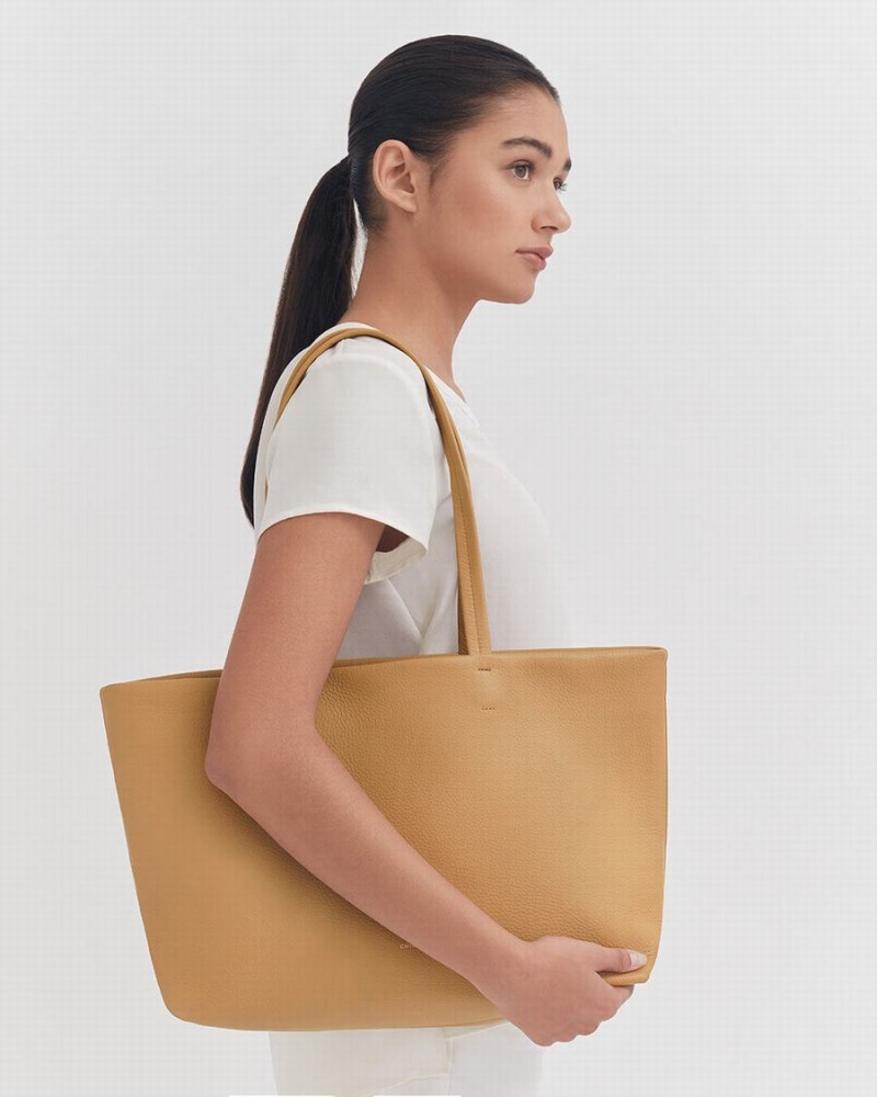Bolso Tote Cuyana Small Easy Mujer Amarillo Marrones | VJL1126JO