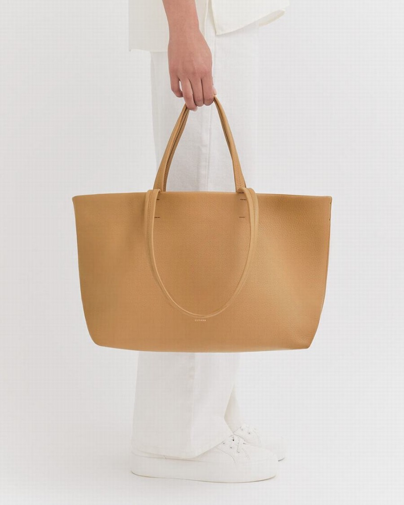 Bolso Tote Cuyana Small Easy Mujer Amarillo Marrones | VJL1126JO