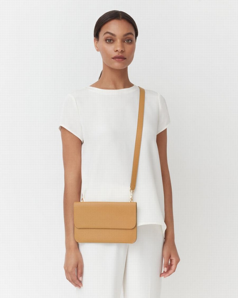 Bolso de Mano Cuyana System Flap Mujer Amarillo Marrones | YXX96OI