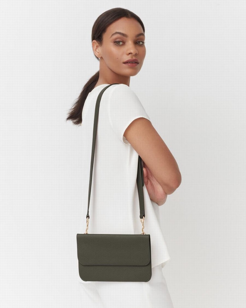 Bolso de Mano Cuyana System Flap Mujer Verde Oscuro | NLE8823NZ