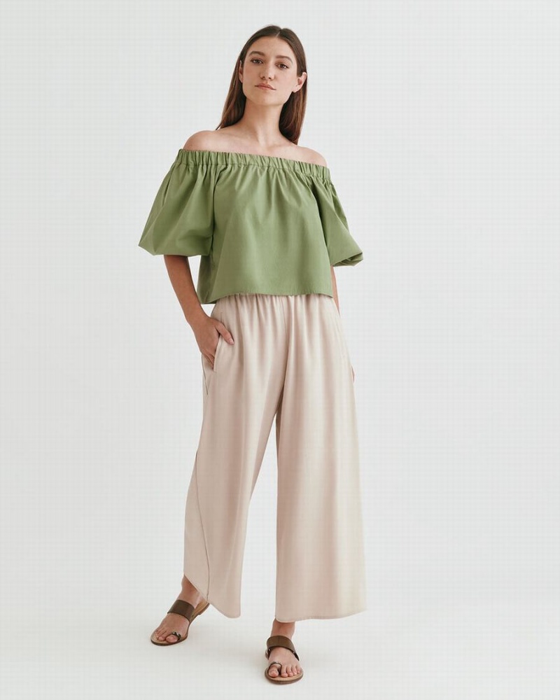 Camisa Recortada Cuyana Poplin Off-The-Shoulder Mujer Verde | XND9935MW