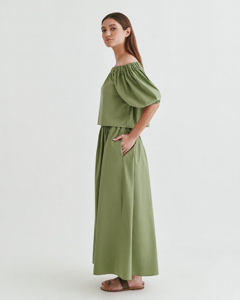 Camisa Recortada Cuyana Poplin Off-The-Shoulder Mujer Verde | XND9935MW