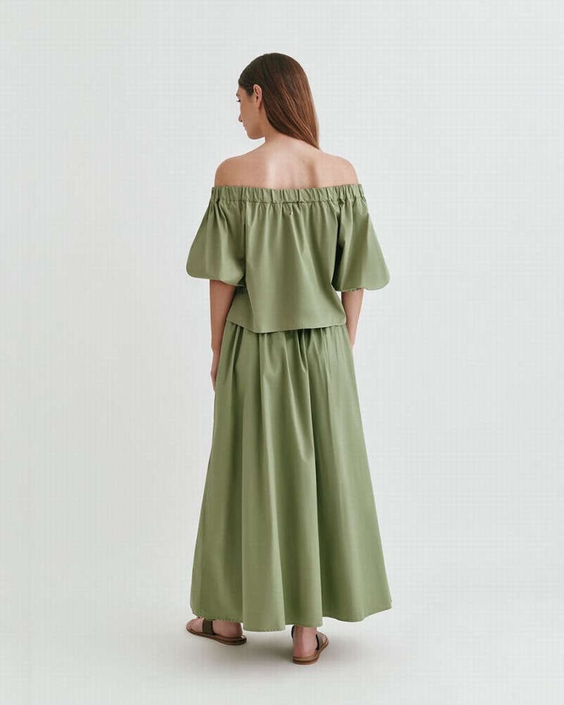 Camisa Recortada Cuyana Poplin Off-The-Shoulder Mujer Verde | XND9935MW