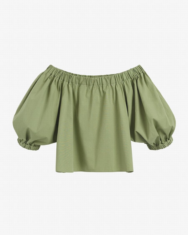 Camisa Recortada Cuyana Poplin Off-The-Shoulder Mujer Verde | XND9935MW