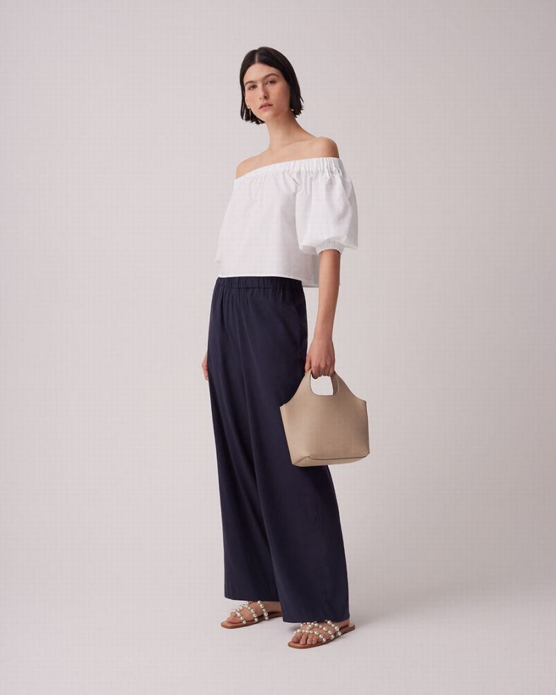 Camisa Recortada Cuyana Poplin Off-The-Shoulder Mujer Blancas | PNT1248HS