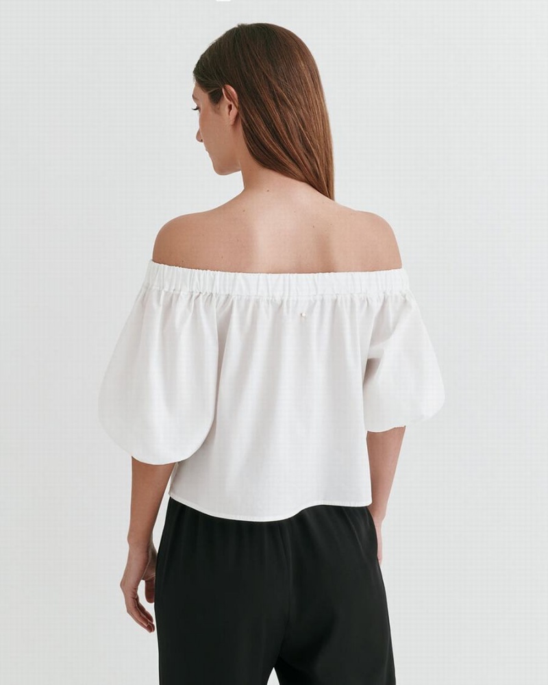 Camisa Recortada Cuyana Poplin Off-The-Shoulder Mujer Blancas | PNT1248HS