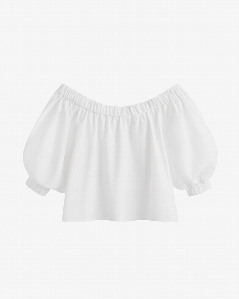 Camisa Recortada Cuyana Poplin Off-The-Shoulder Mujer Blancas | PNT1248HS