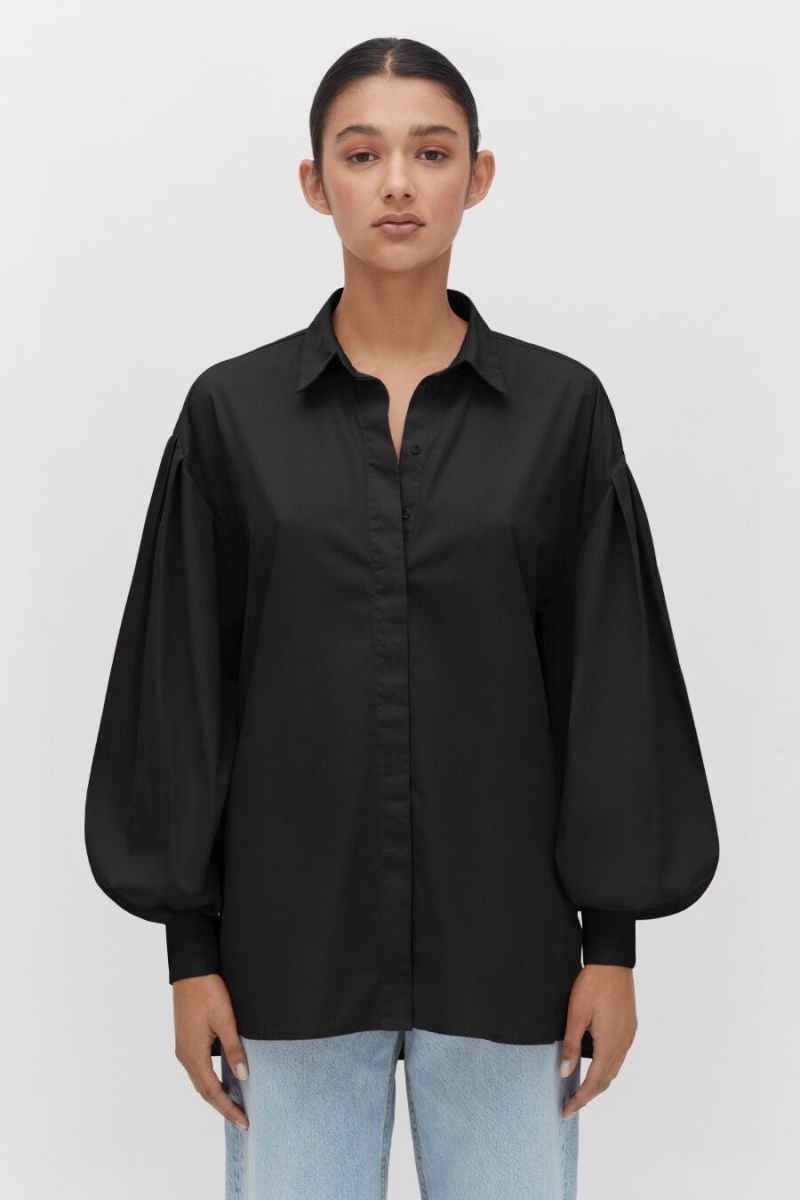 Camisas Cuyana Poplin Balloon Sleeve Mujer Negras | FOC444AY