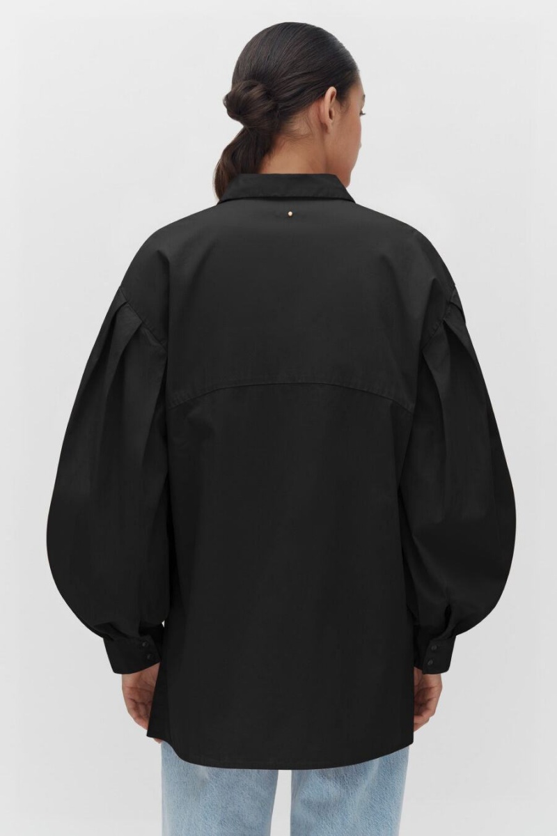 Camisas Cuyana Poplin Balloon Sleeve Mujer Negras | FOC444AY