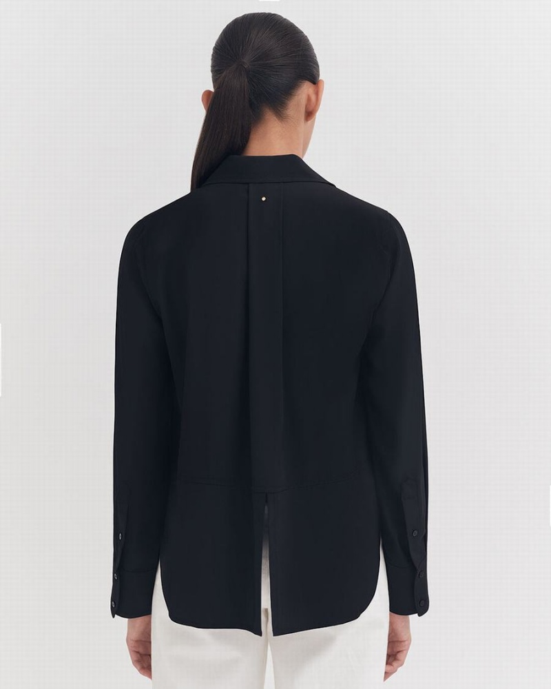 Camisas Cuyana Silk Pocket Front Cropped Mujer Negras | TAZ8834UD