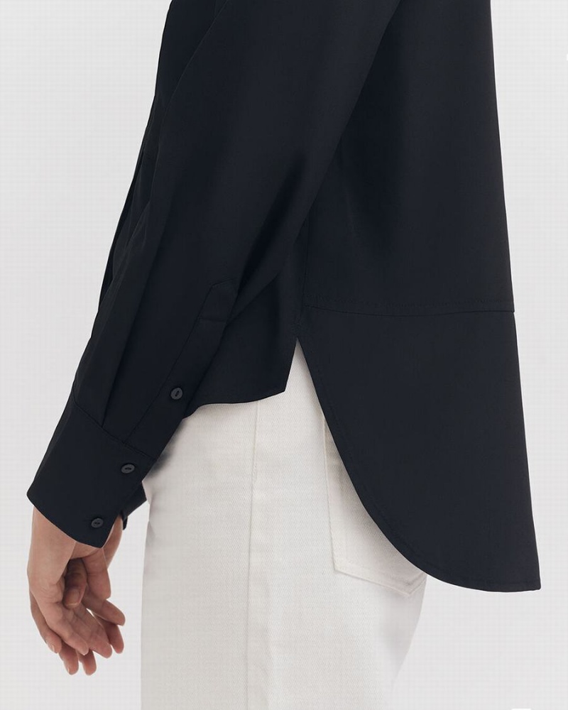 Camisas Cuyana Silk Pocket Front Cropped Mujer Negras | TAZ8834UD