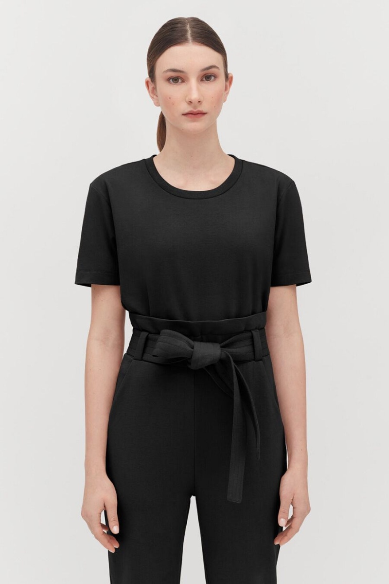 Camiseta Cuyana Acolchado Shoulder Cropped Tee Mujer Negras | POI2698ZQ