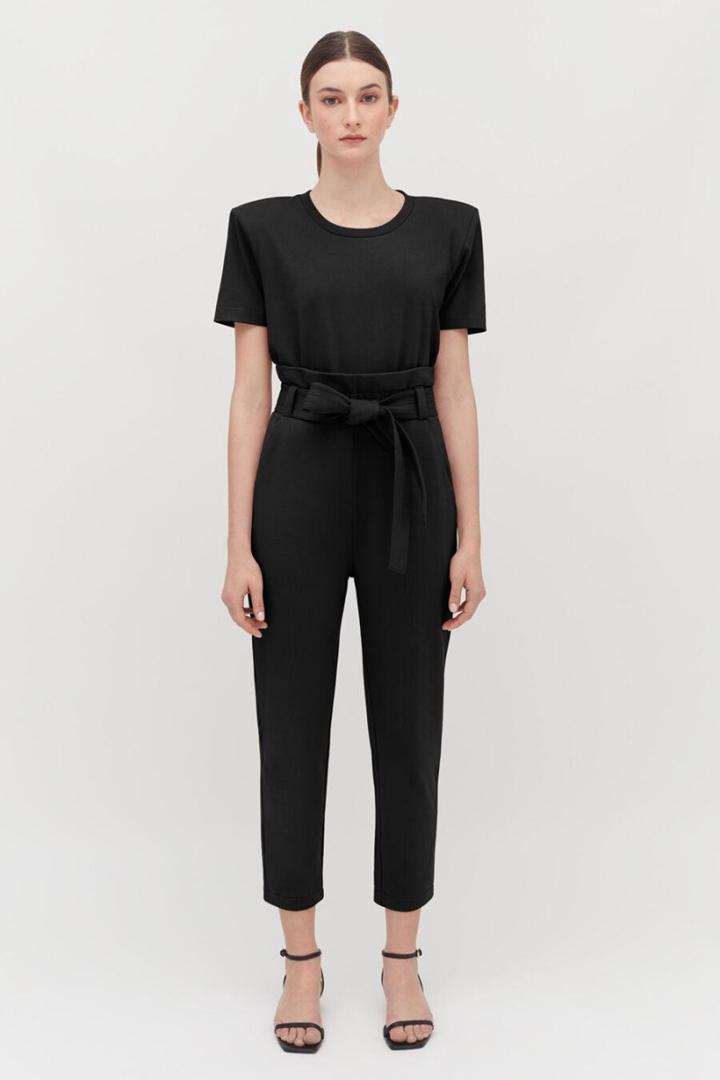 Camiseta Cuyana Acolchado Shoulder Cropped Tee Mujer Negras | POI2698ZQ