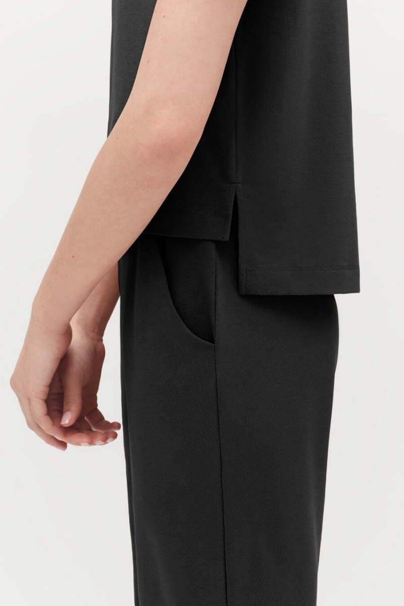 Camiseta Cuyana Acolchado Shoulder Cropped Tee Mujer Negras | POI2698ZQ