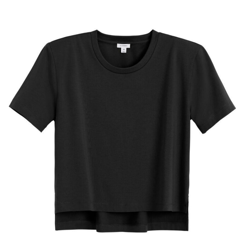Camiseta Cuyana Acolchado Shoulder Cropped Tee Mujer Negras | POI2698ZQ