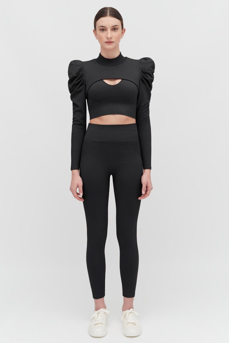 Camiseta Cuyana French Terry Puff Sleevelette Mujer Negras | CTJ505ZA