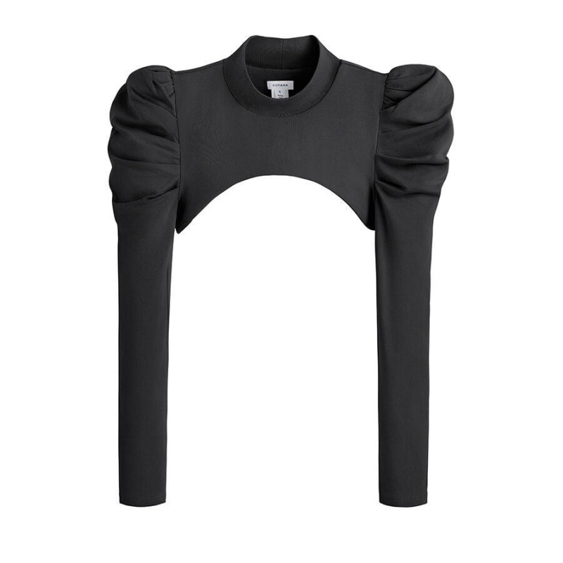 Camiseta Cuyana French Terry Puff Sleevelette Mujer Negras | CTJ505ZA