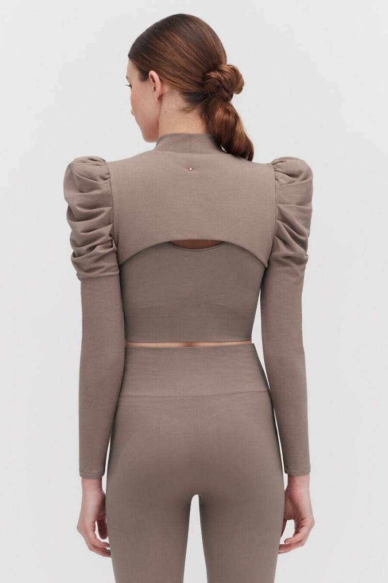 Camiseta Cuyana French Terry Puff Sleevelette Mujer Marrones Claro | ERM4385MM