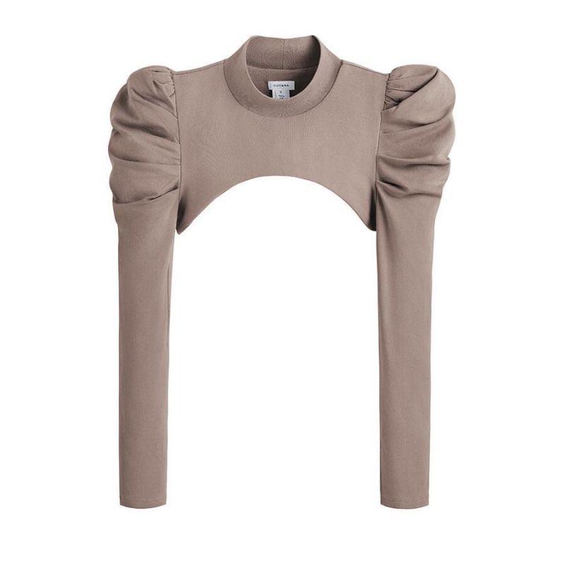 Camiseta Cuyana French Terry Puff Sleevelette Mujer Marrones Claro | ERM4385MM