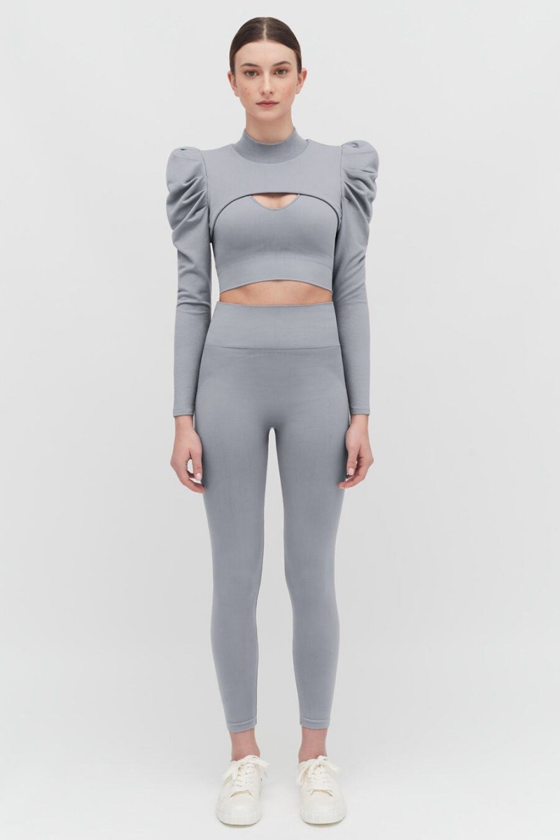 Camiseta Cuyana French Terry Puff Sleevelette Mujer Gris | BFV3414QN