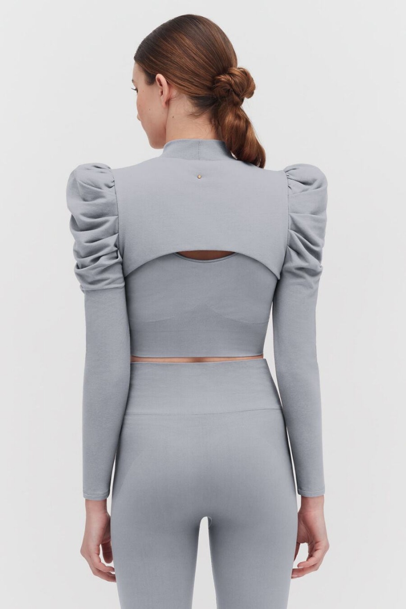 Camiseta Cuyana French Terry Puff Sleevelette Mujer Gris | BFV3414QN