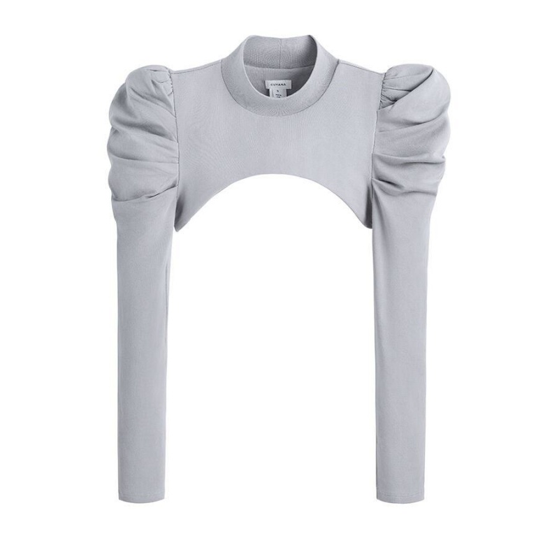 Camiseta Cuyana French Terry Puff Sleevelette Mujer Gris | BFV3414QN