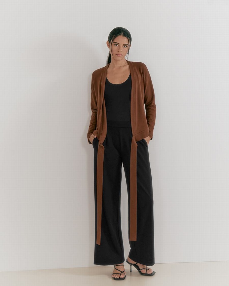 Camiseta Cuyana French Terry Wrap Top Mujer Marrones Oscuro | ILW332VD