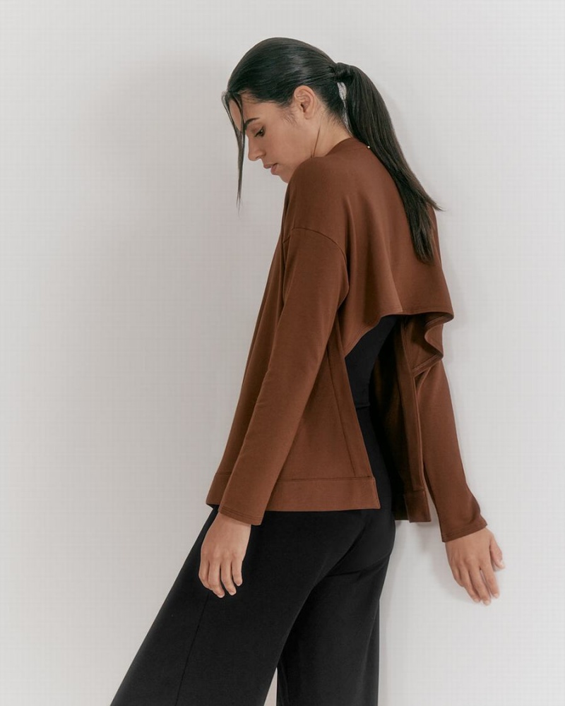 Camiseta Cuyana French Terry Wrap Top Mujer Marrones Oscuro | ILW332VD
