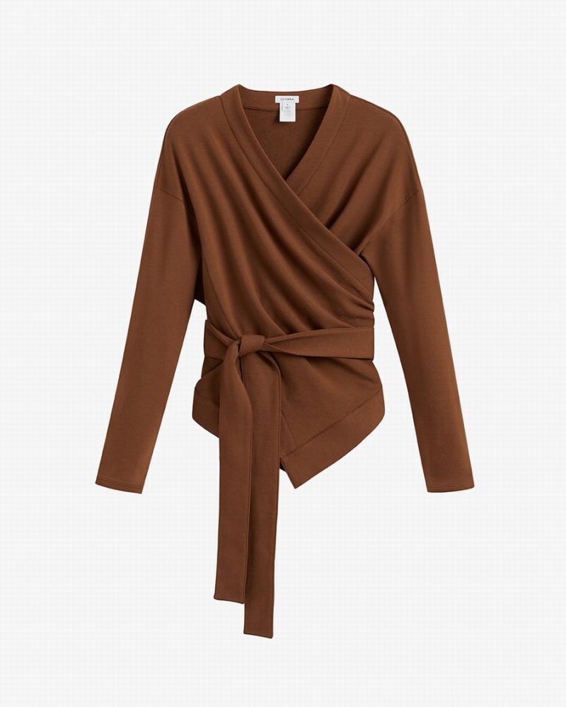 Camiseta Cuyana French Terry Wrap Top Mujer Marrones Oscuro | ILW332VD
